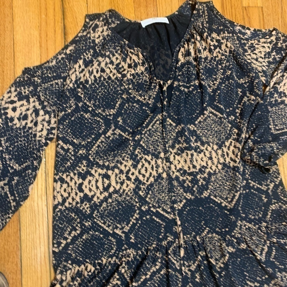 Amanda Uprichard Tan Black Snake Skin Print Dress Shoulder‎ Cut Out Size Medium - Picture 3 of 11